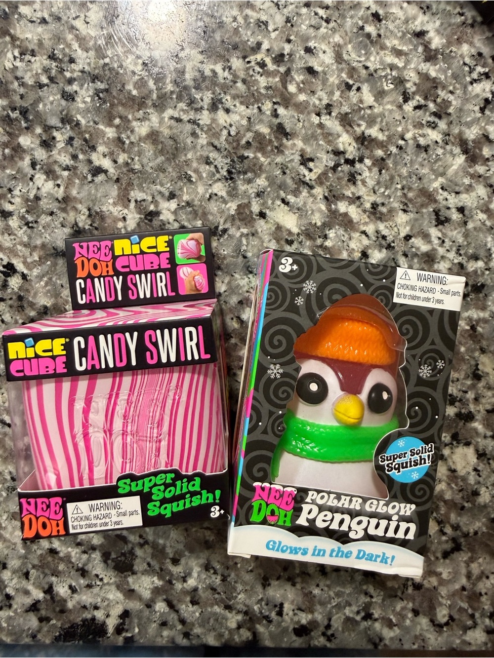NeeDoh Polar Glow Penguin + Needoh Candy Swirl Cube